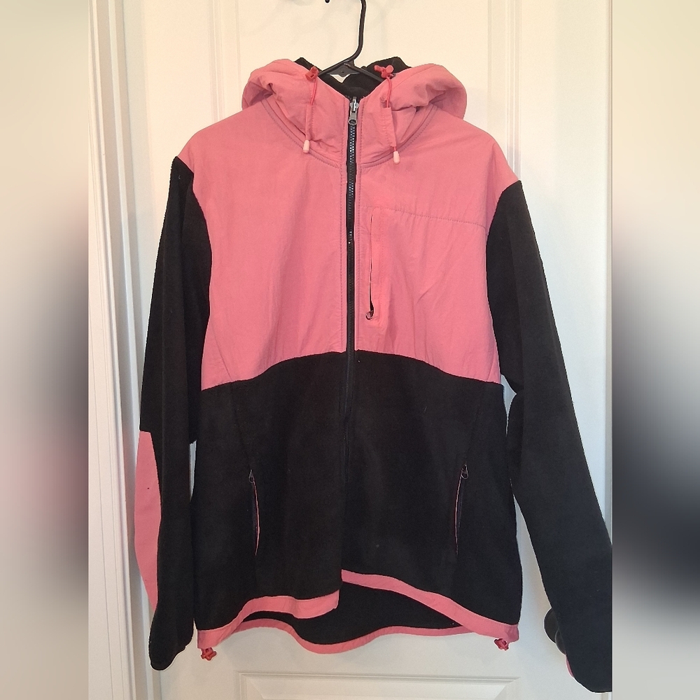 Women’s Hot Pink and Black Fleece Zip-Up Hooded Jacket